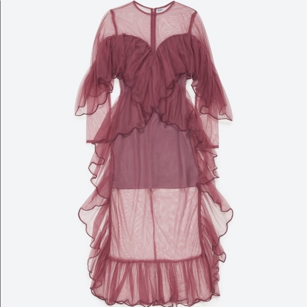 Daya by Zendaya Raspberry Mesh Ruffle Dress